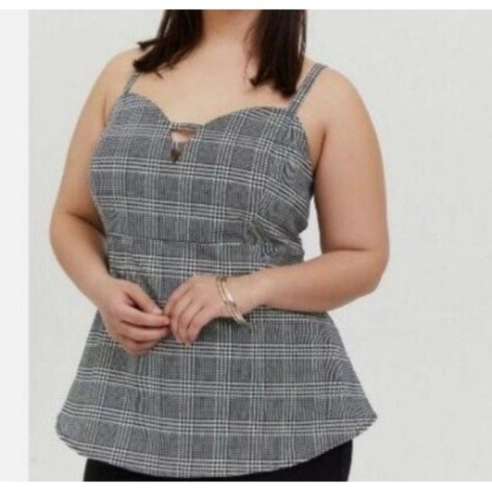 Torrid Plaid Bengaline Peplum Cami Top 2X Dark Academia Rockabilly Pinup